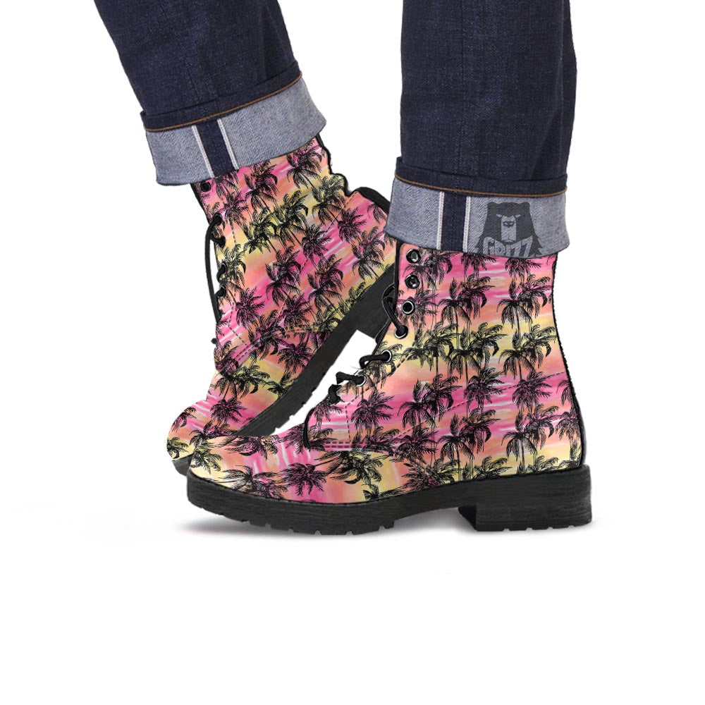 Palm Tree Sunset Print Pattern Leather Boots-grizzshop
