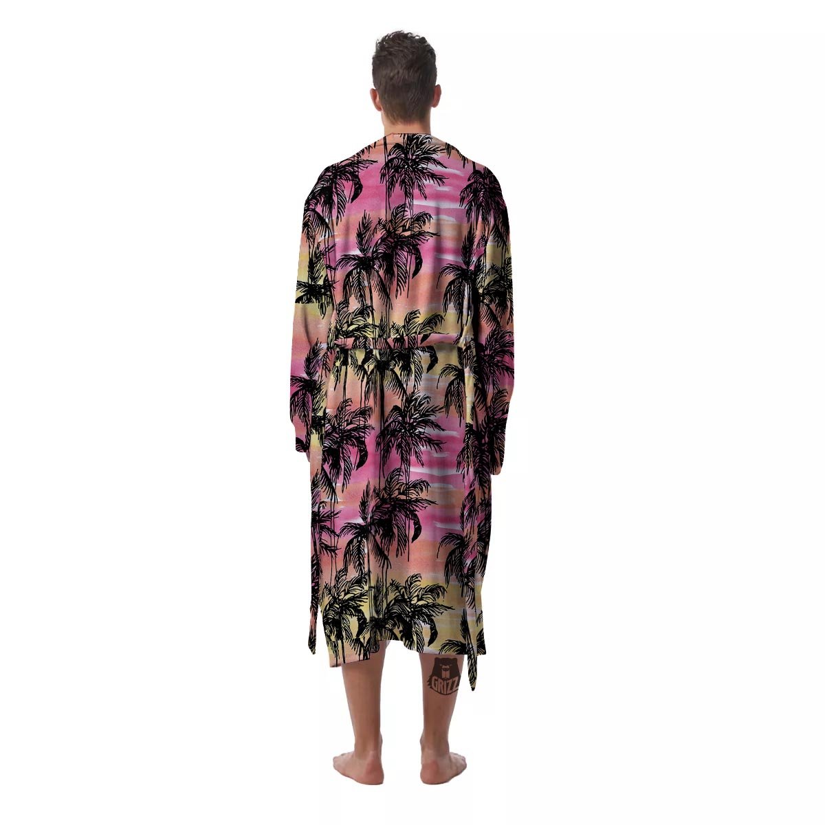 Palm Tree Sunset Print Pattern Men's Robe-grizzshop