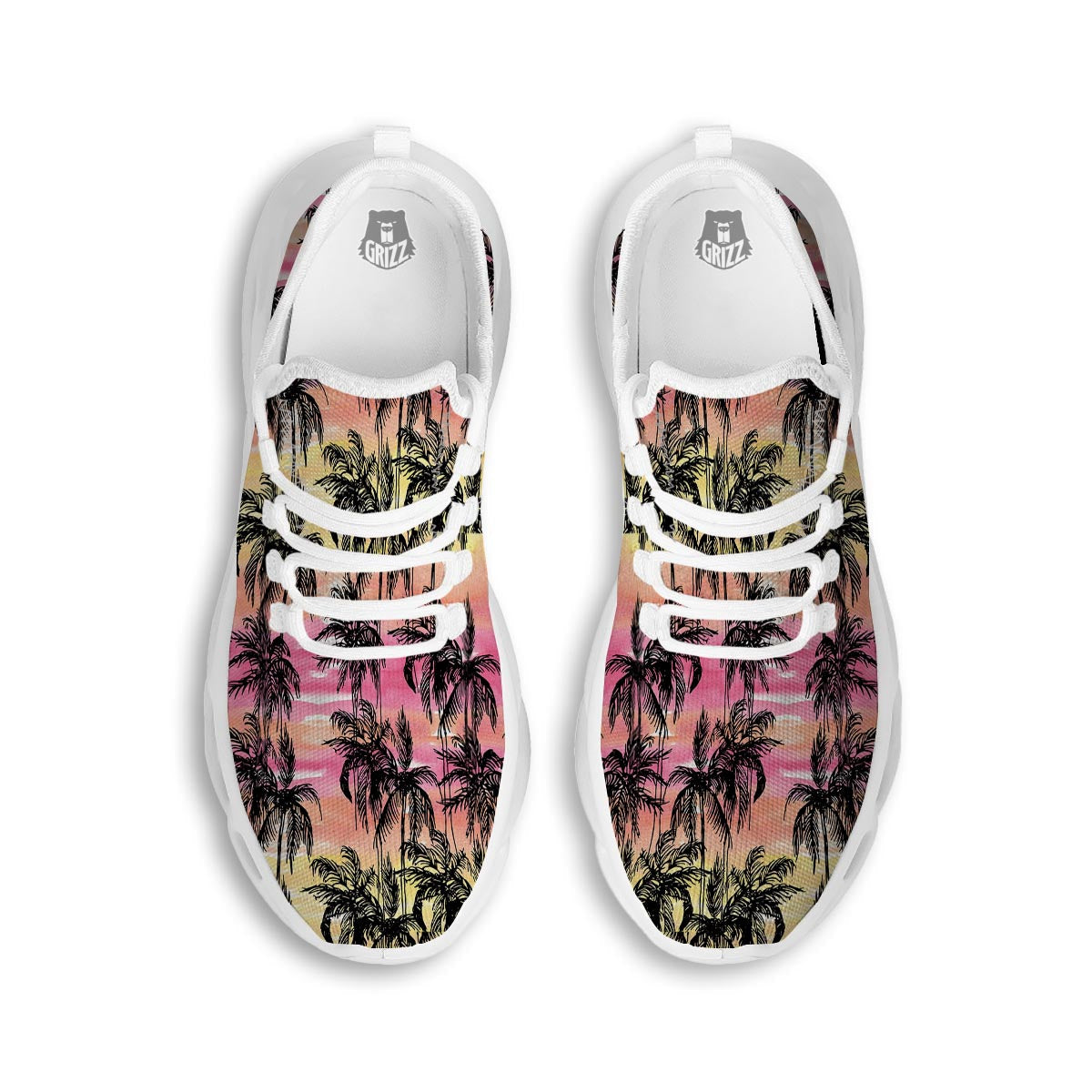 Palm Tree Sunset Print Pattern White Running Shoes-grizzshop