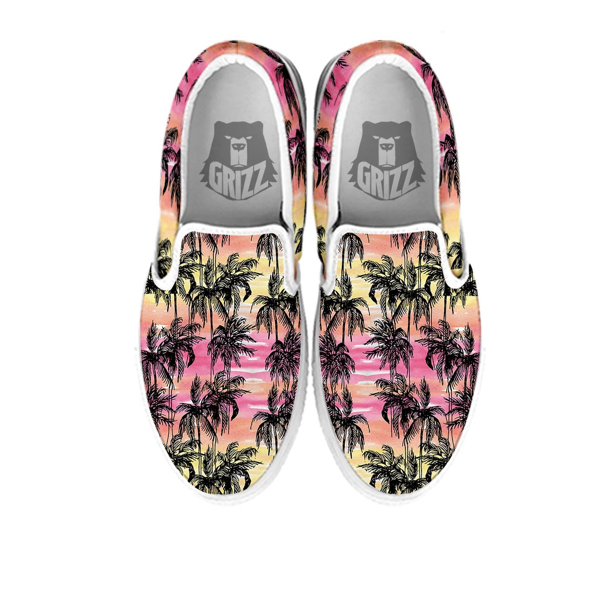 Palm Tree Sunset Print Pattern White Slip On Shoes-grizzshop