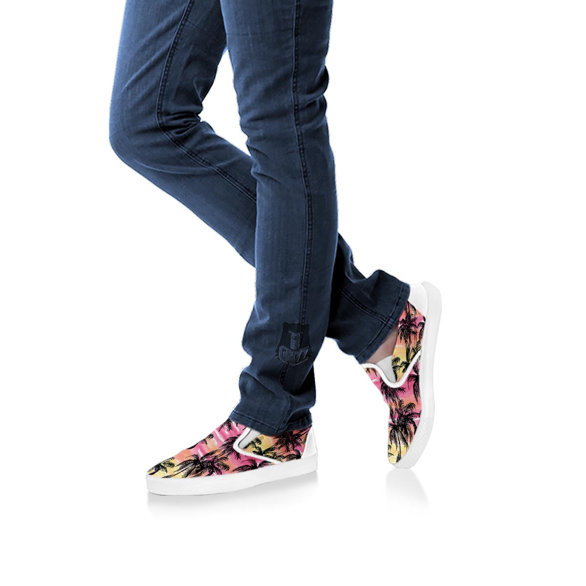 Palm Tree Sunset Print Pattern White Slip On Shoes-grizzshop