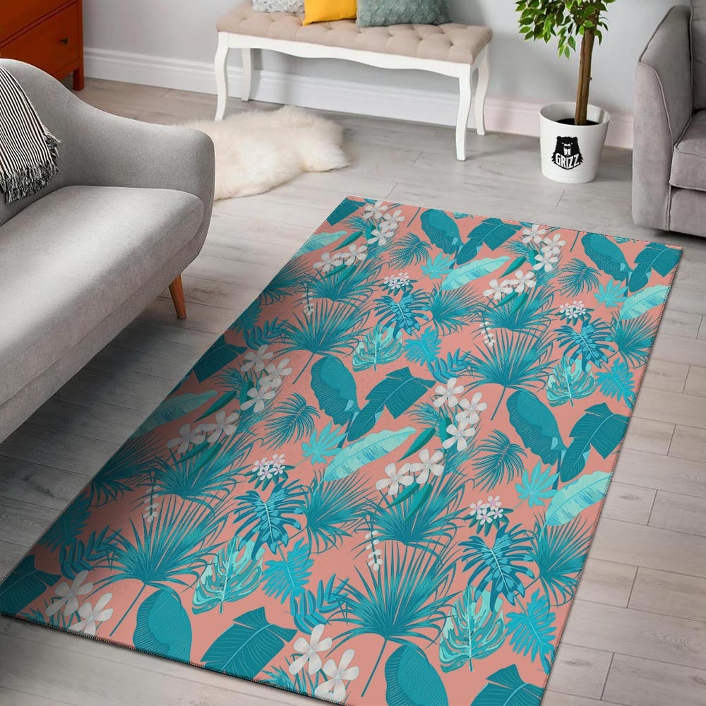 Palm Tree Teal Print Pattern Floor Mat-grizzshop
