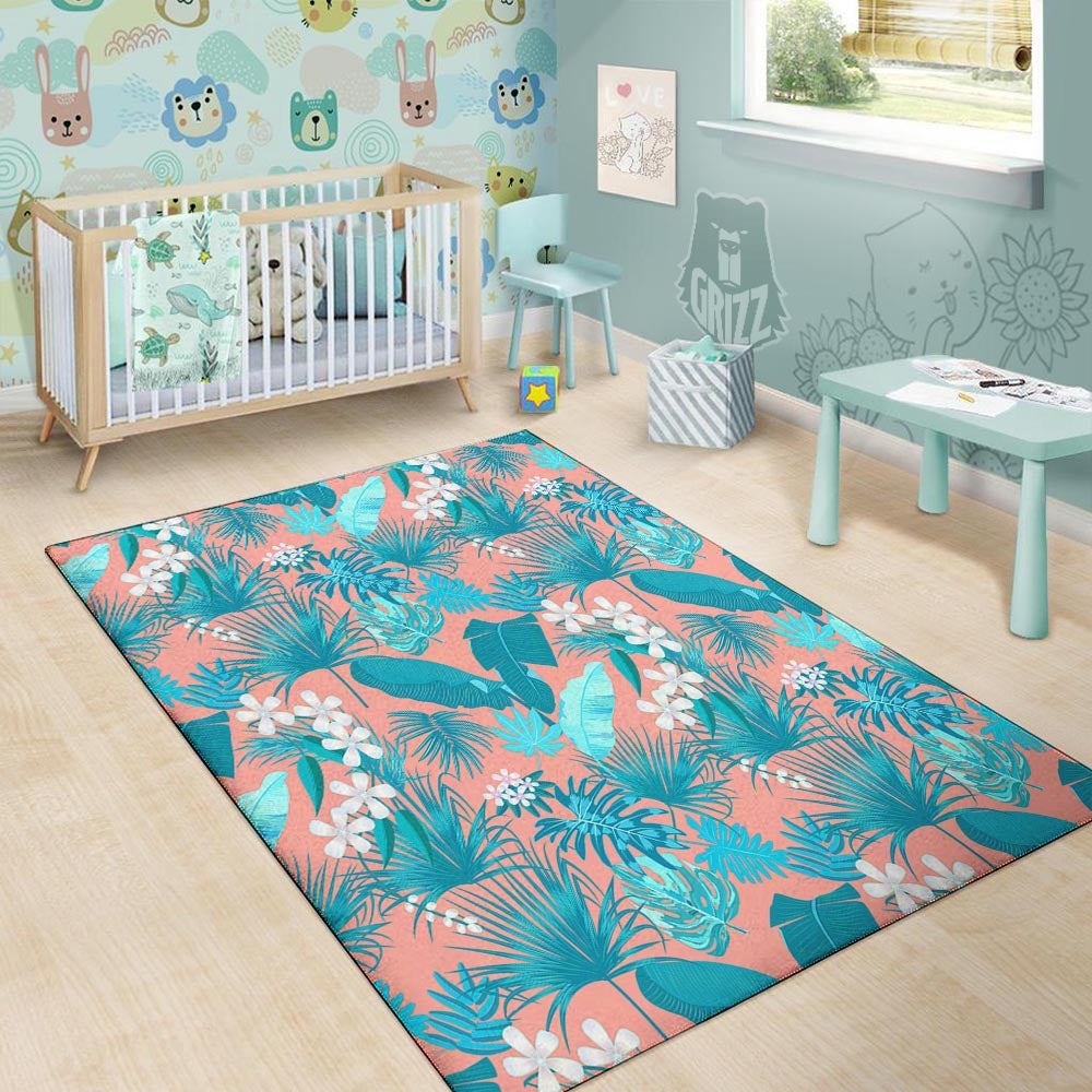 Palm Tree Teal Print Pattern Floor Mat-grizzshop
