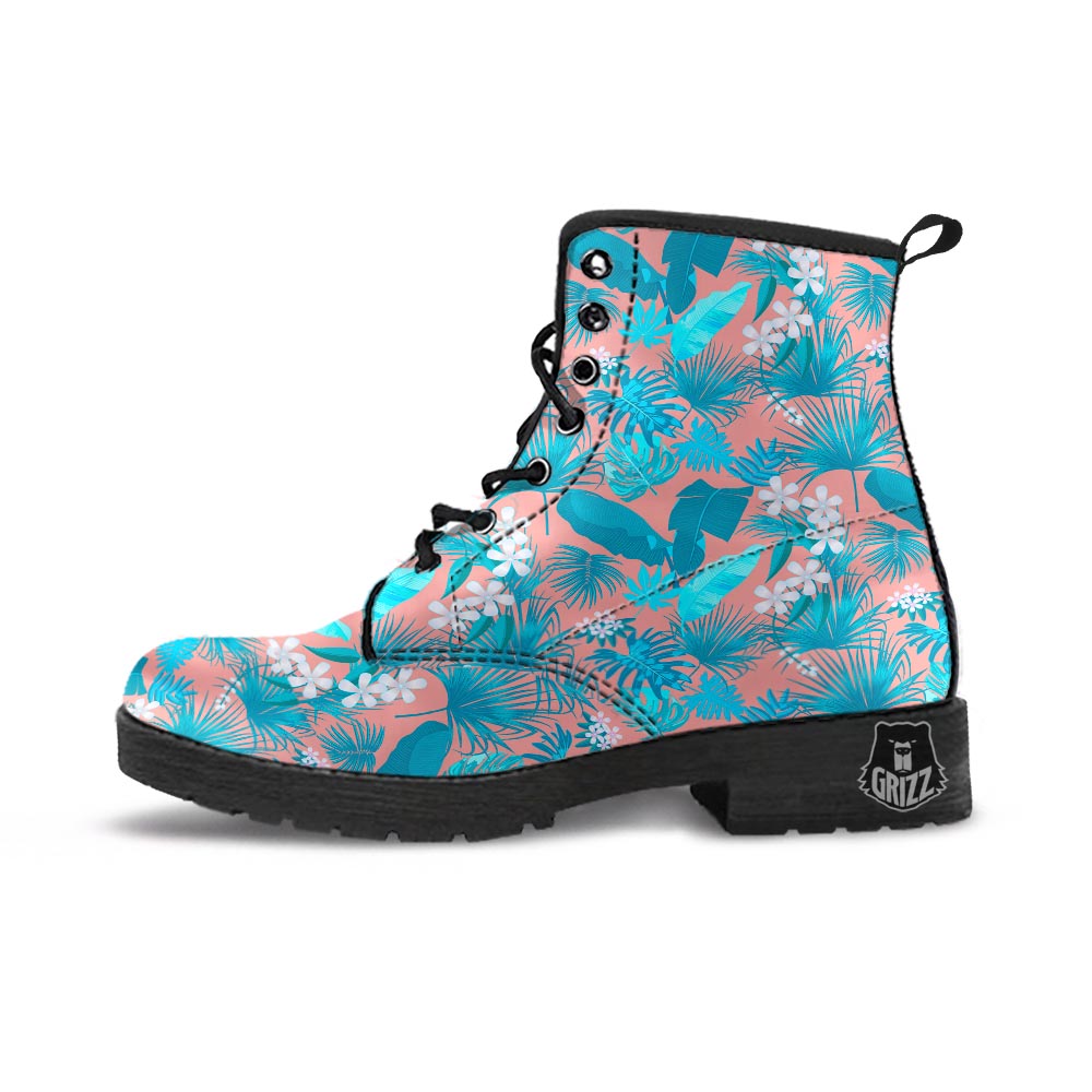 Palm Tree Teal Print Pattern Leather Boots-grizzshop