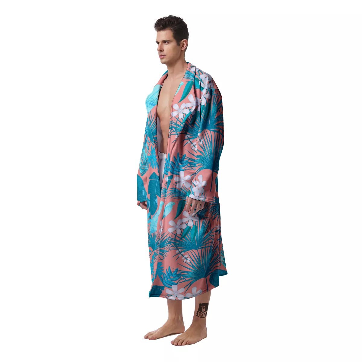 Palm Tree Teal Print Pattern Men's Robe-grizzshop