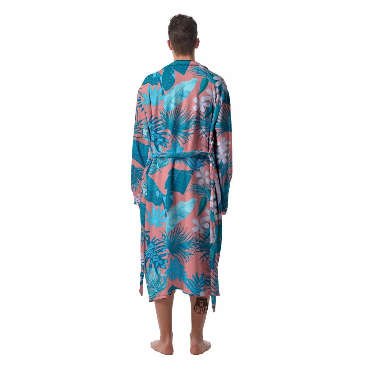 Palm Tree Teal Print Pattern Men's Robe-grizzshop