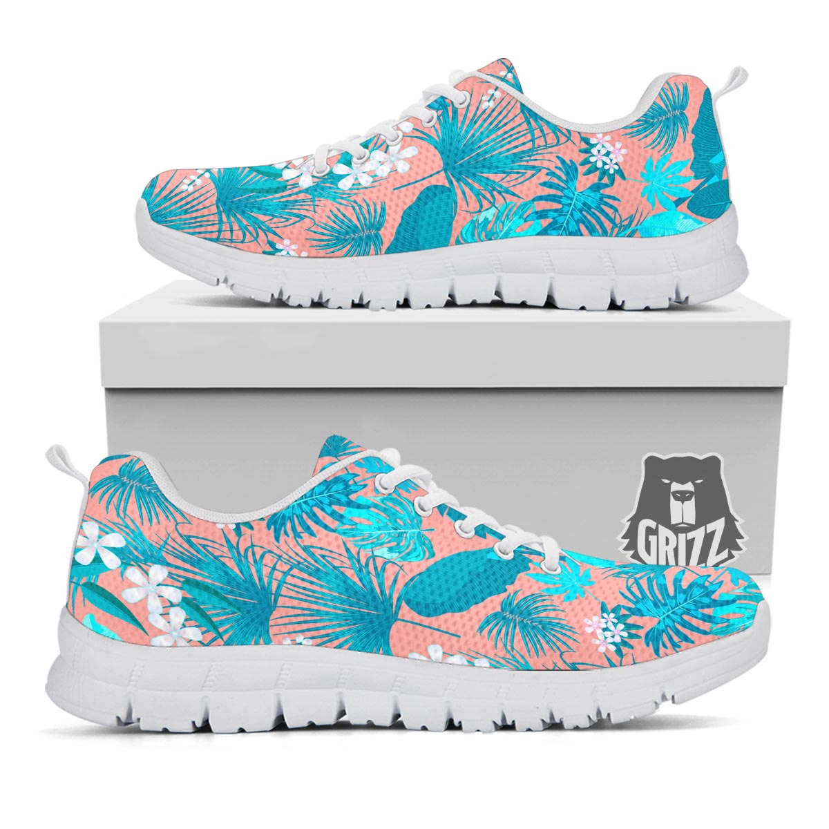 Palm Tree Teal Print Pattern White Sneaker-grizzshop