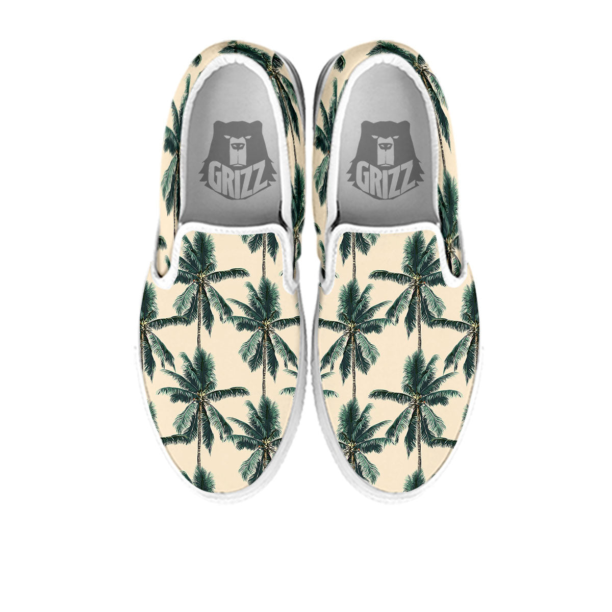Palm Tree Tropical Print Pattern White Slip On Shoes-grizzshop