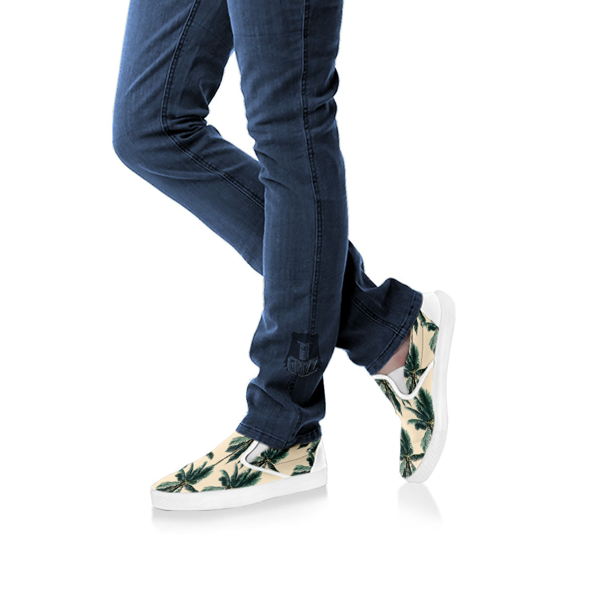Palm Tree Tropical Print Pattern White Slip On Shoes-grizzshop