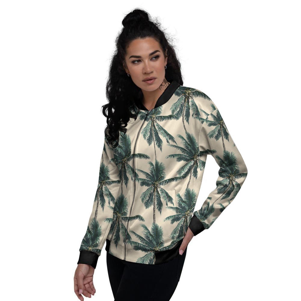 Palm Tree Tropical Print Pattern Women's Bomber Jacket-grizzshop