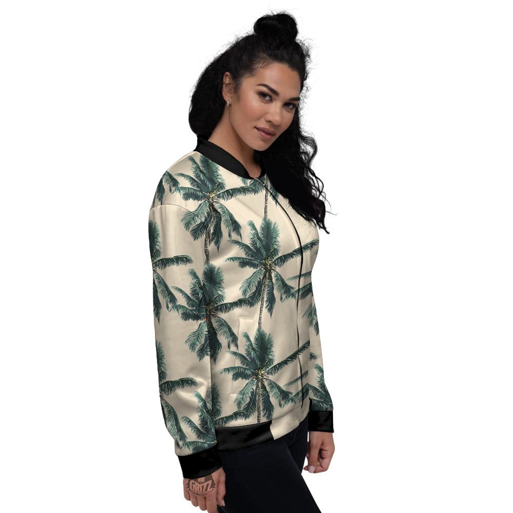 Palm Tree Tropical Print Pattern Women's Bomber Jacket-grizzshop