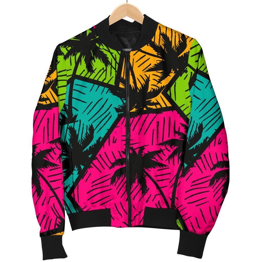 Palm Tree Beach Pattern Print Women Casual Bomber Jacket-grizzshop