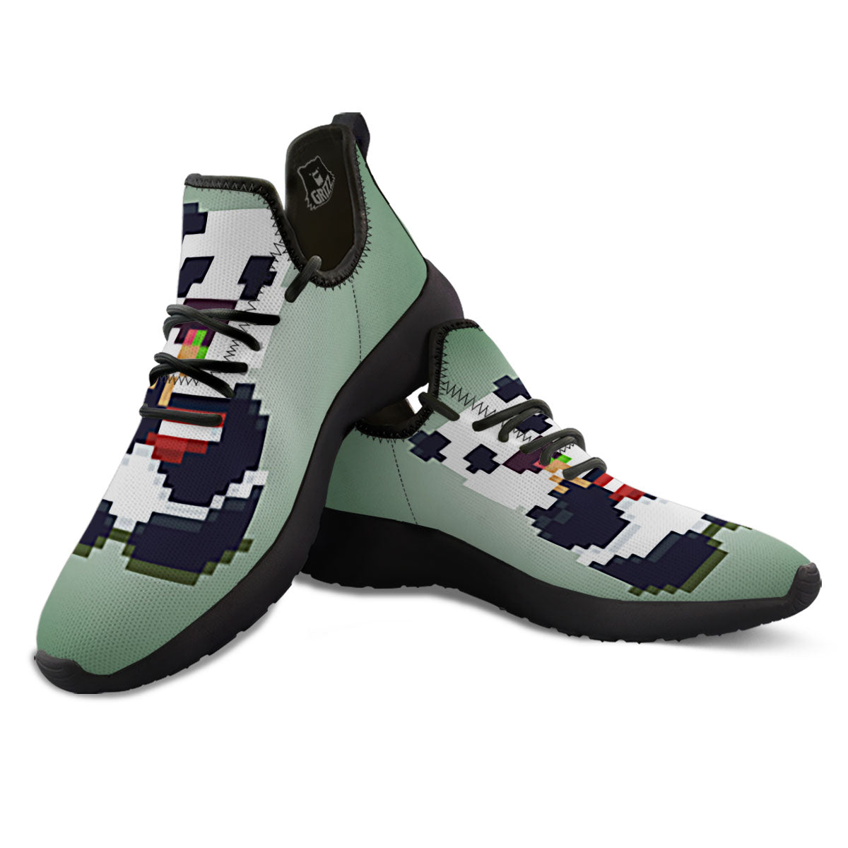 Panda 8-Bit Pixel Print Black Athletic Shoes-grizzshop