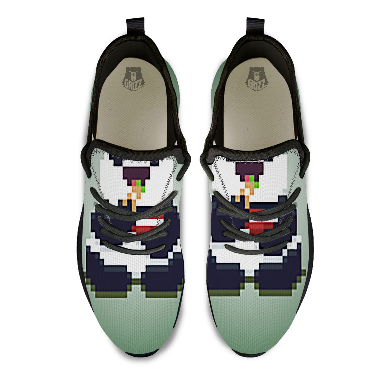 Panda 8-Bit Pixel Print Black Athletic Shoes-grizzshop