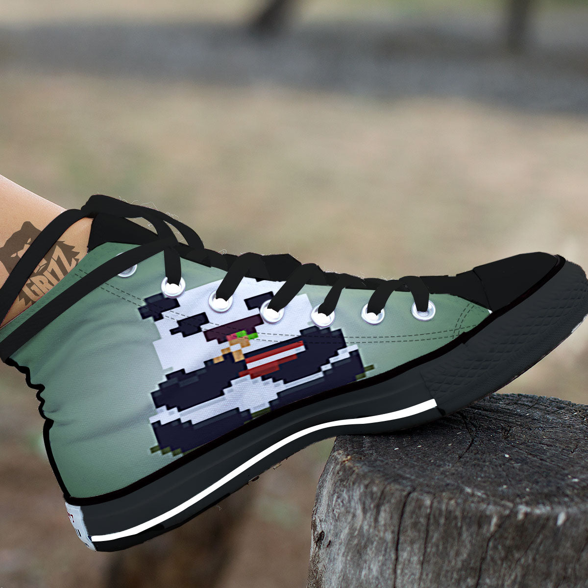 Panda 8-Bit Pixel Print Black High Top Shoes-grizzshop