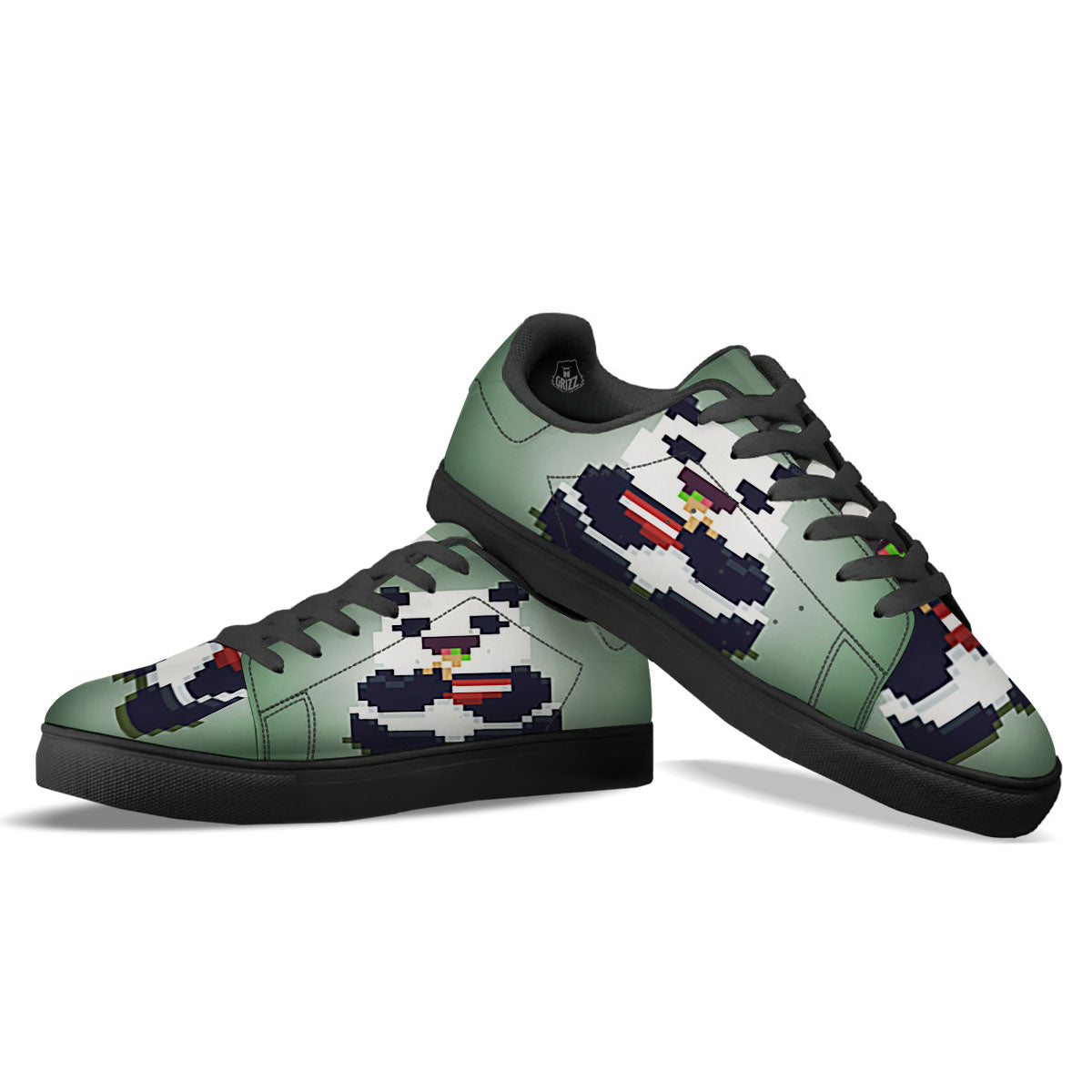 Panda 8-Bit Pixel Print Black Low Top Sneakers-grizzshop