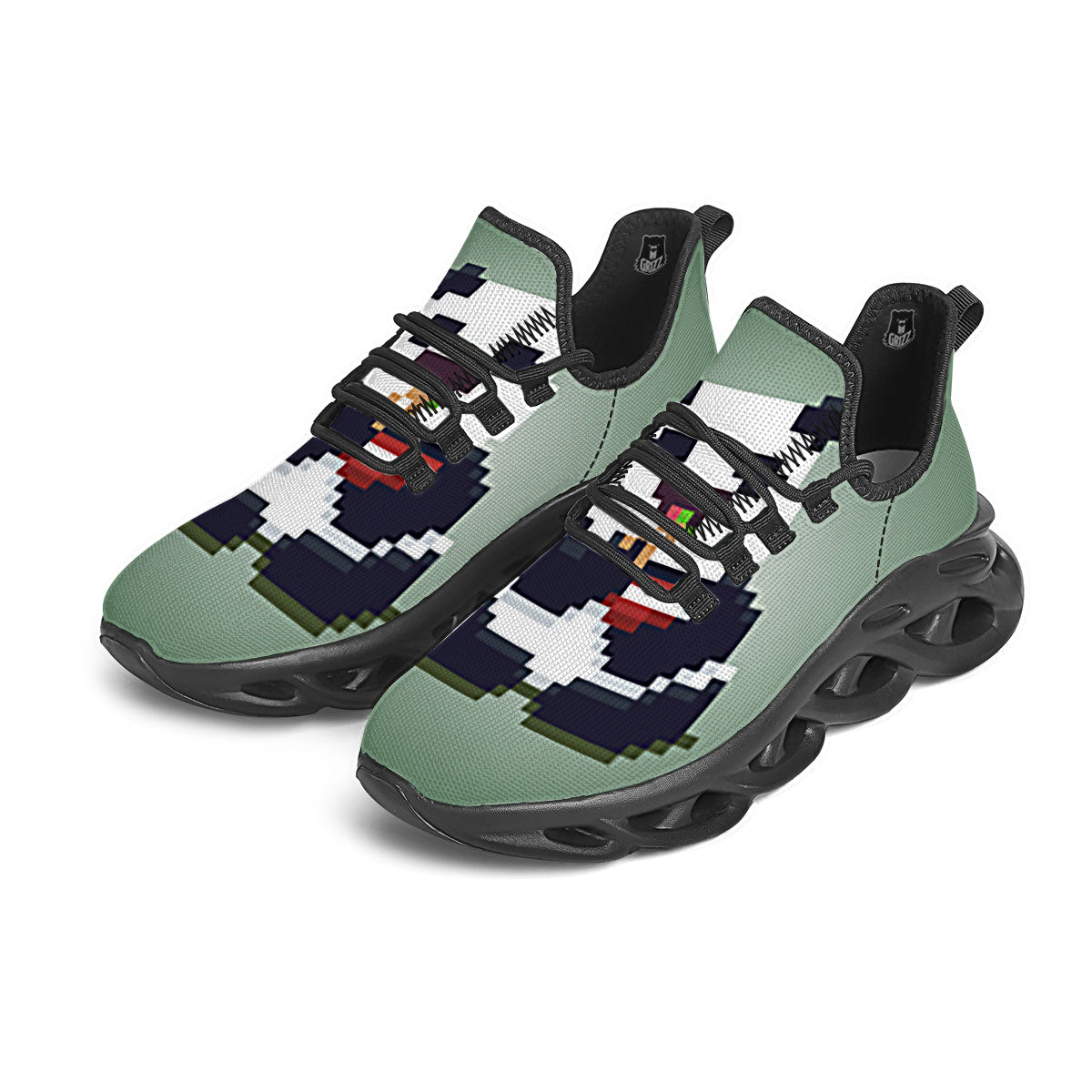 Panda 8-Bit Pixel Print Black Running Shoes-grizzshop