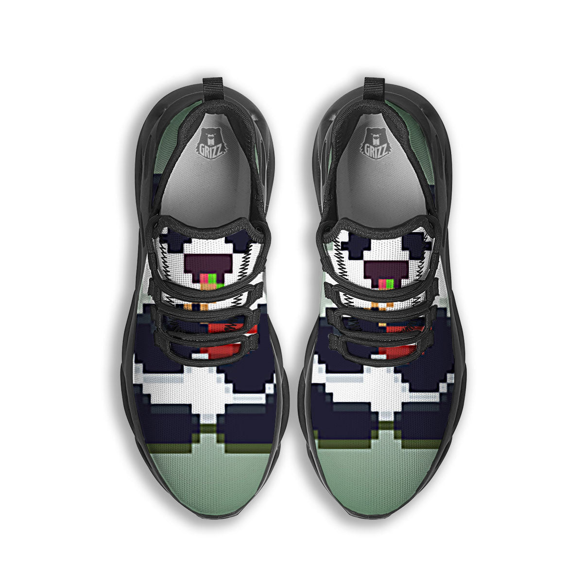Panda 8-Bit Pixel Print Black Running Shoes-grizzshop