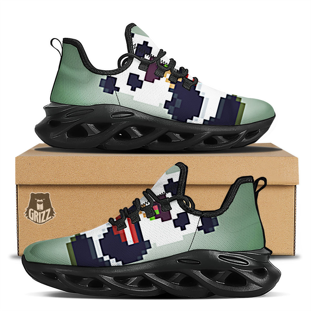 Panda 8-Bit Pixel Print Black Running Shoes-grizzshop