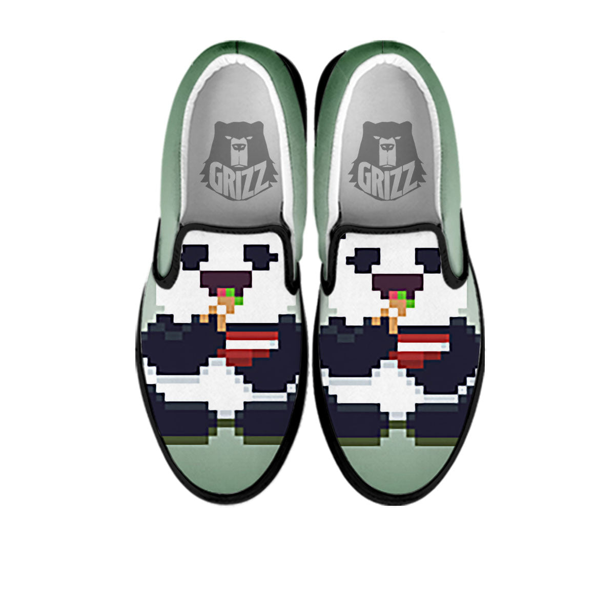 Panda 8-Bit Pixel Print Black Slip On Shoes-grizzshop