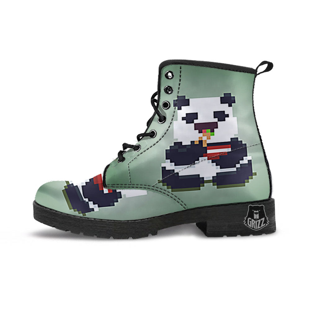 Panda 8-Bit Pixel Print Leather Boots-grizzshop