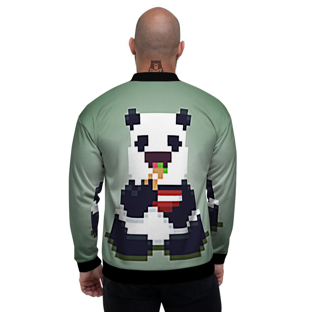 Panda 8-Bit Pixel Print Men's Bomber Jacket-grizzshop