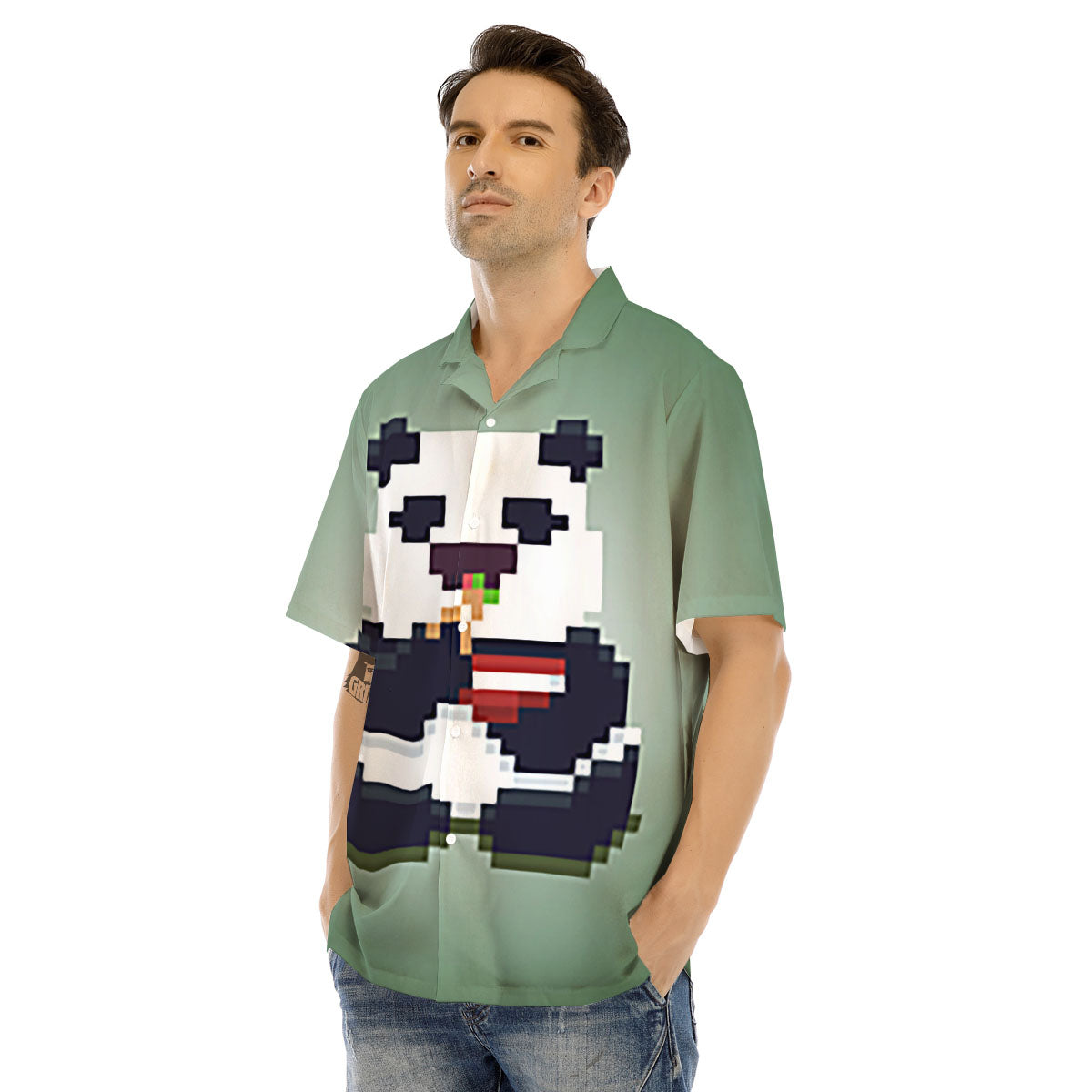 Panda 8-Bit Pixel Print Men's Hawaiian Shirt-grizzshop