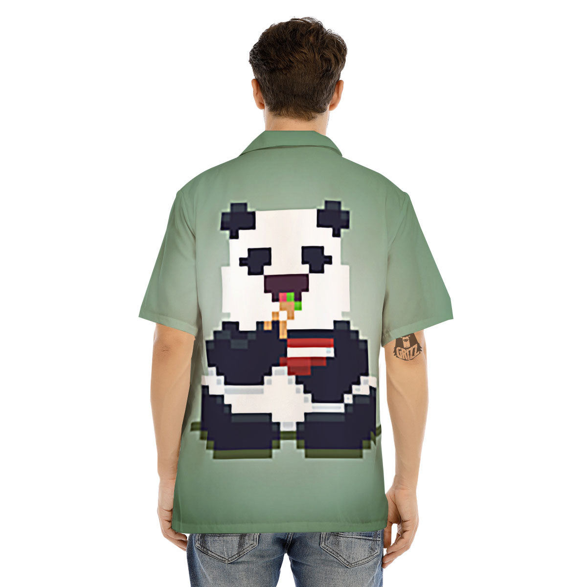 Panda 8-Bit Pixel Print Men's Hawaiian Shirt-grizzshop