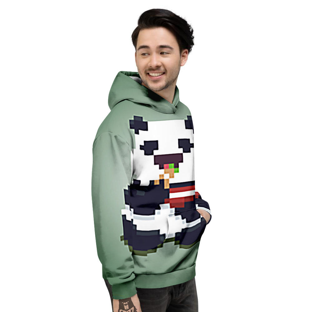 Panda 8-Bit Pixel Print Men's Hoodie-grizzshop