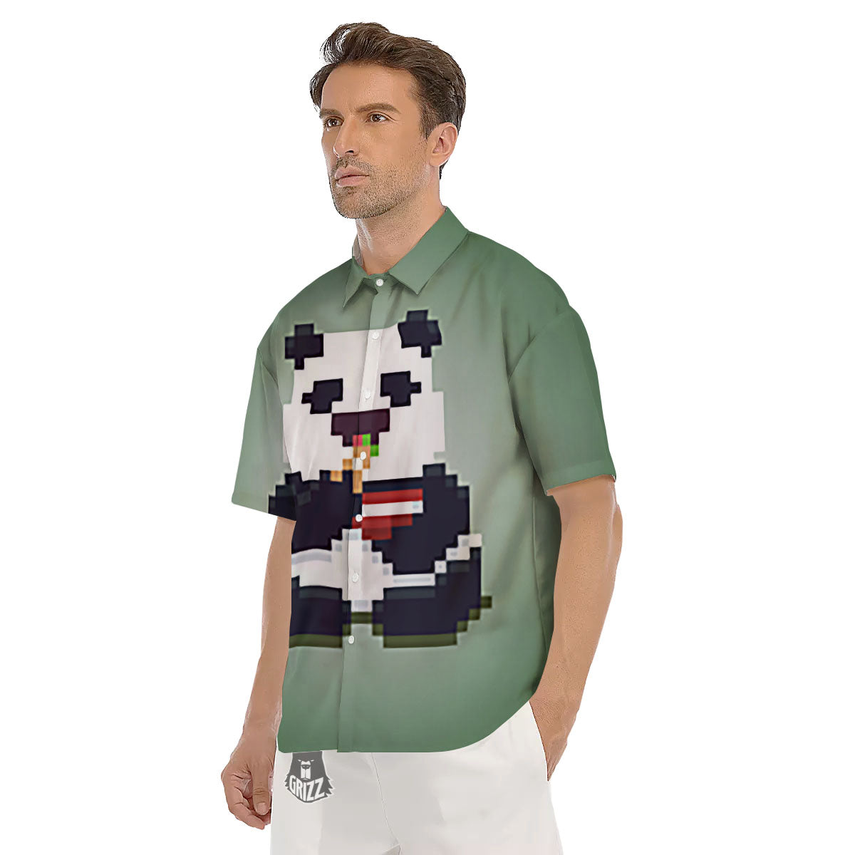 Panda 8-Bit Pixel Print Men's Short Sleeve Shirts-grizzshop