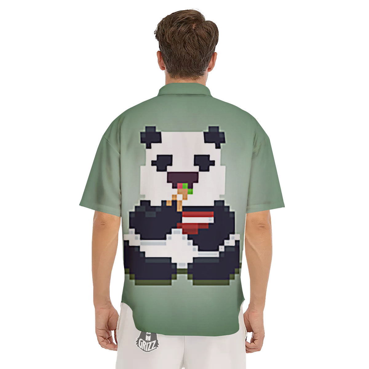 Panda 8-Bit Pixel Print Men's Short Sleeve Shirts-grizzshop