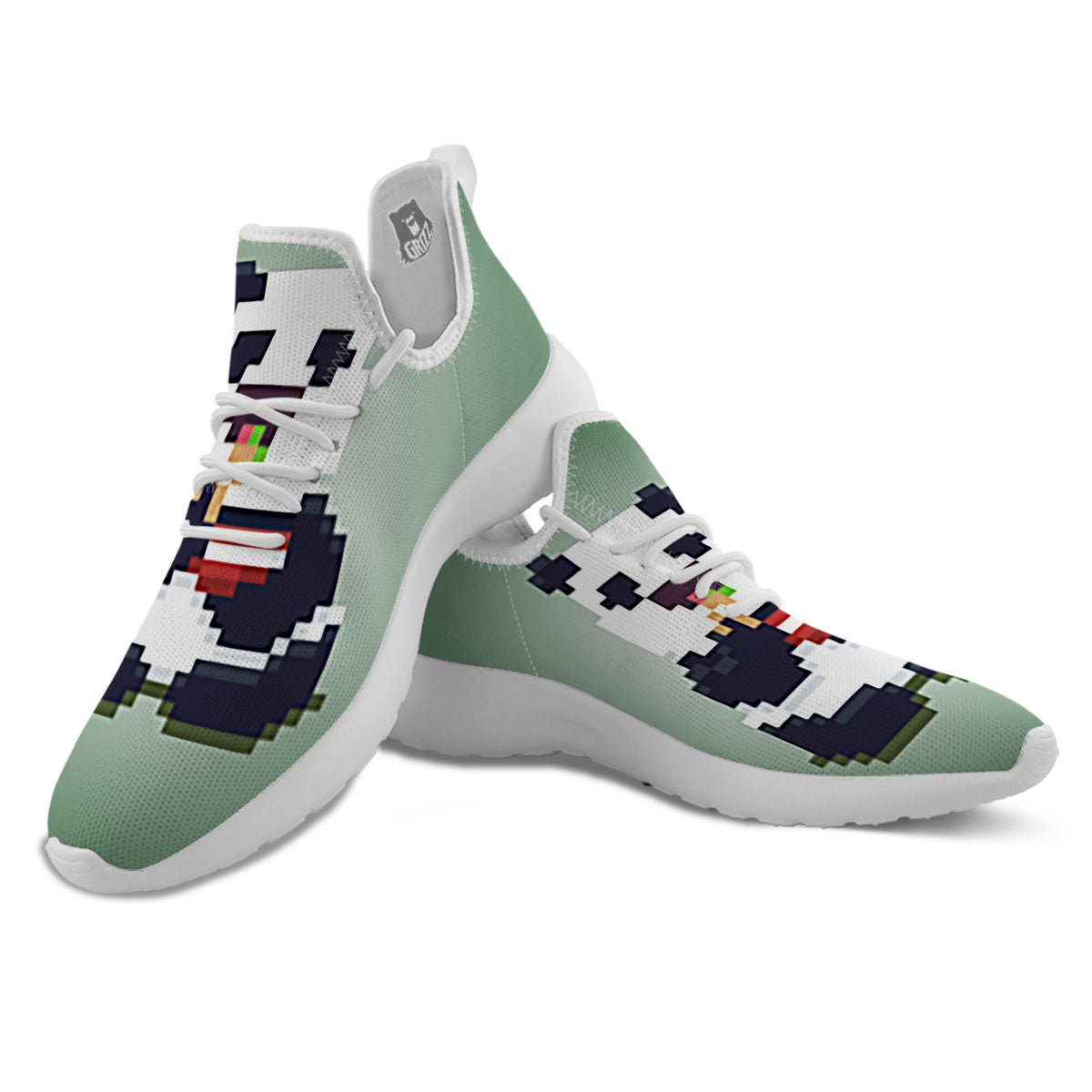 Panda 8-Bit Pixel Print White Athletic Shoes-grizzshop