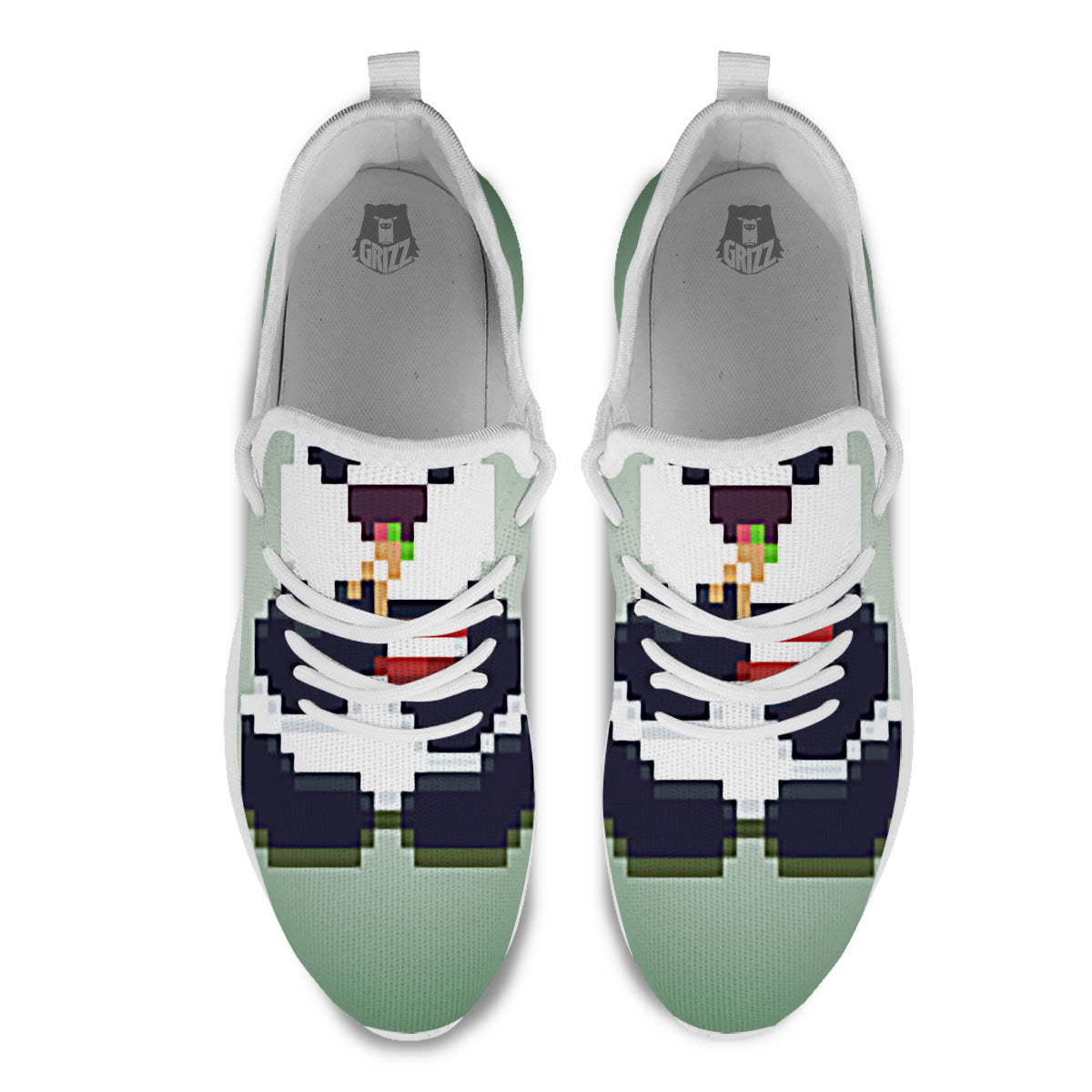 Panda 8-Bit Pixel Print White Athletic Shoes-grizzshop