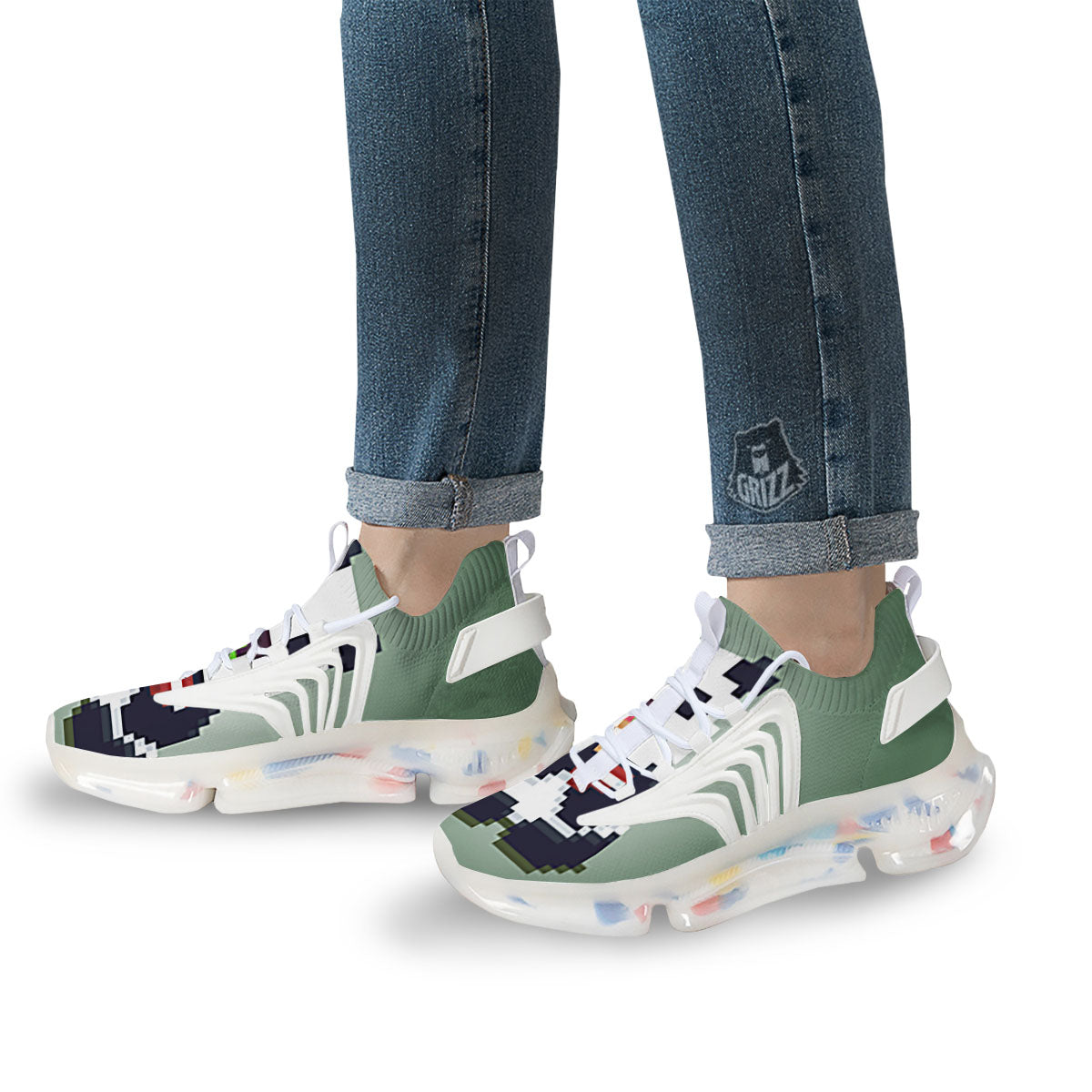 Panda 8-Bit Pixel Print White Gym Shoes-grizzshop