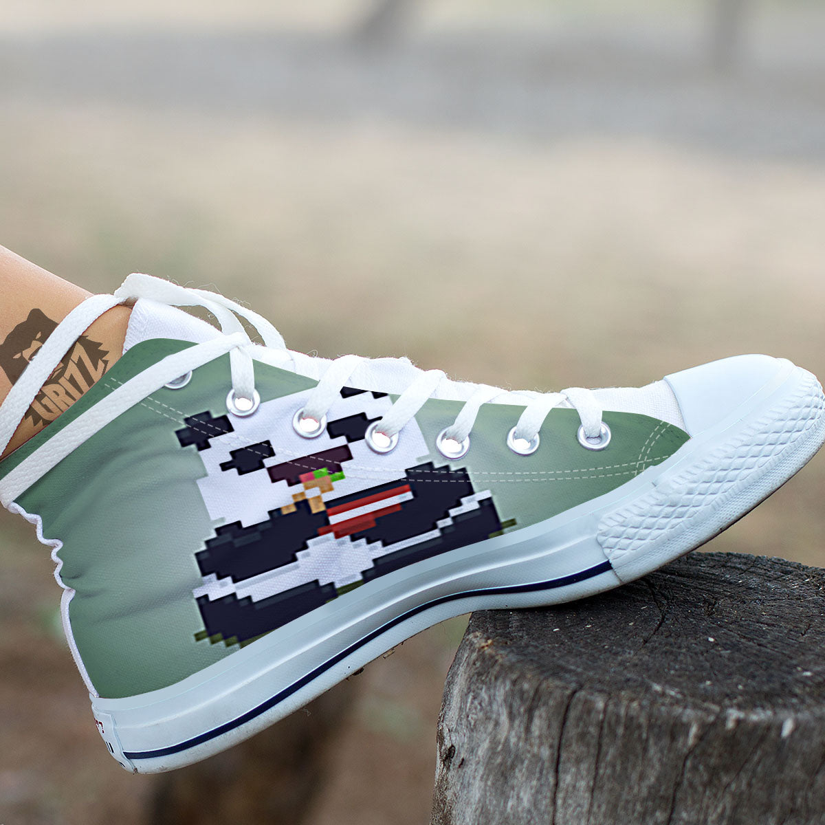 Panda 8-Bit Pixel Print White High Top Shoes-grizzshop