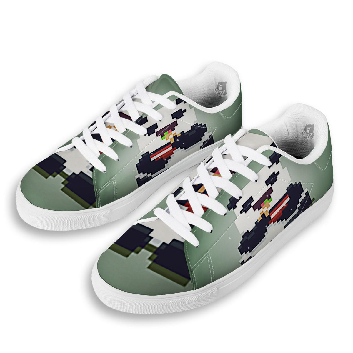 Panda 8-Bit Pixel Print White Low Top Sneakers-grizzshop