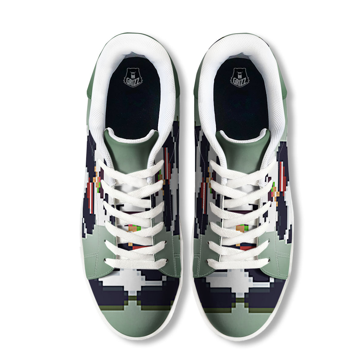 Panda 8-Bit Pixel Print White Low Top Sneakers-grizzshop