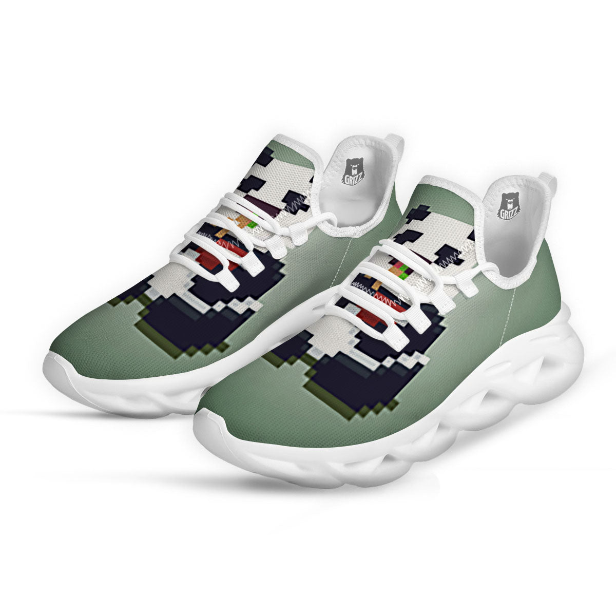 Panda 8-Bit Pixel Print White Running Shoes-grizzshop