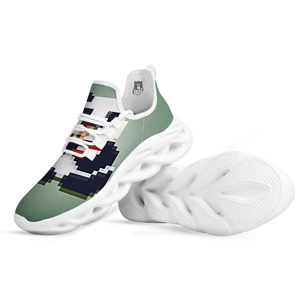 Panda 8-Bit Pixel Print White Running Shoes-grizzshop