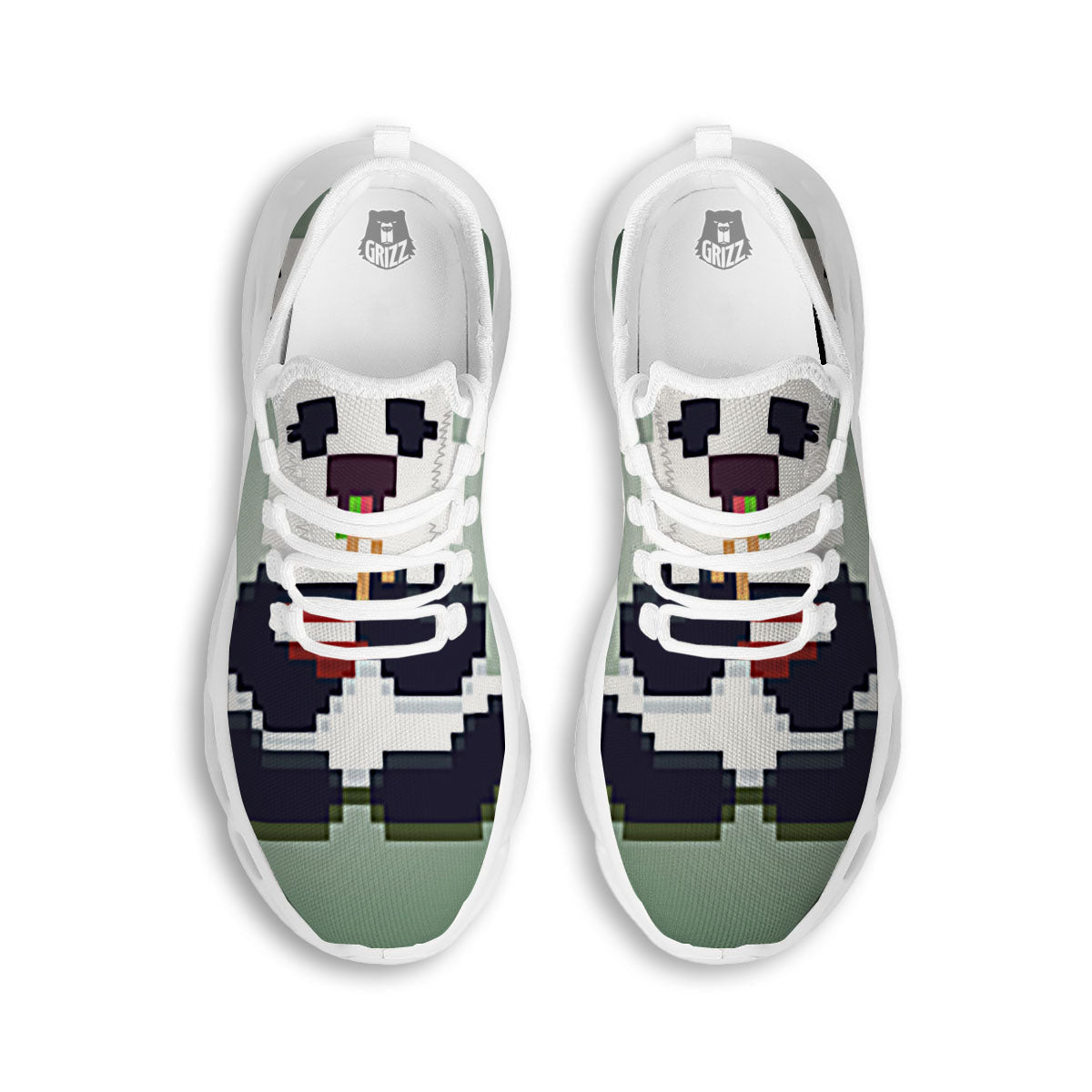Panda 8-Bit Pixel Print White Running Shoes-grizzshop