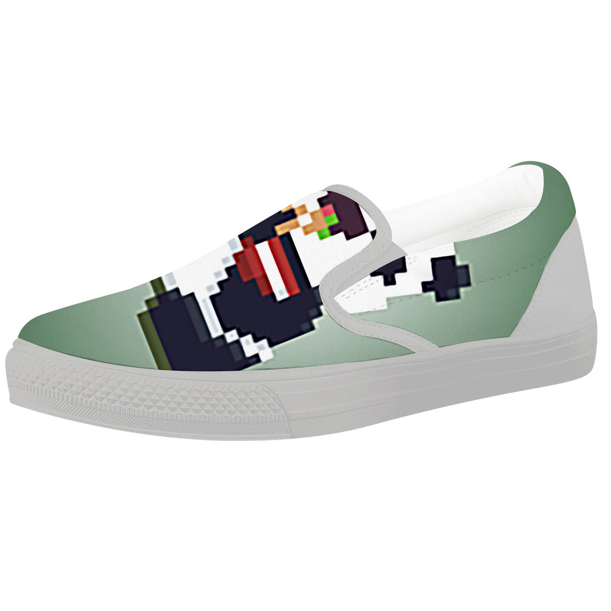 Panda 8-Bit Pixel Print White Slip On Shoes-grizzshop
