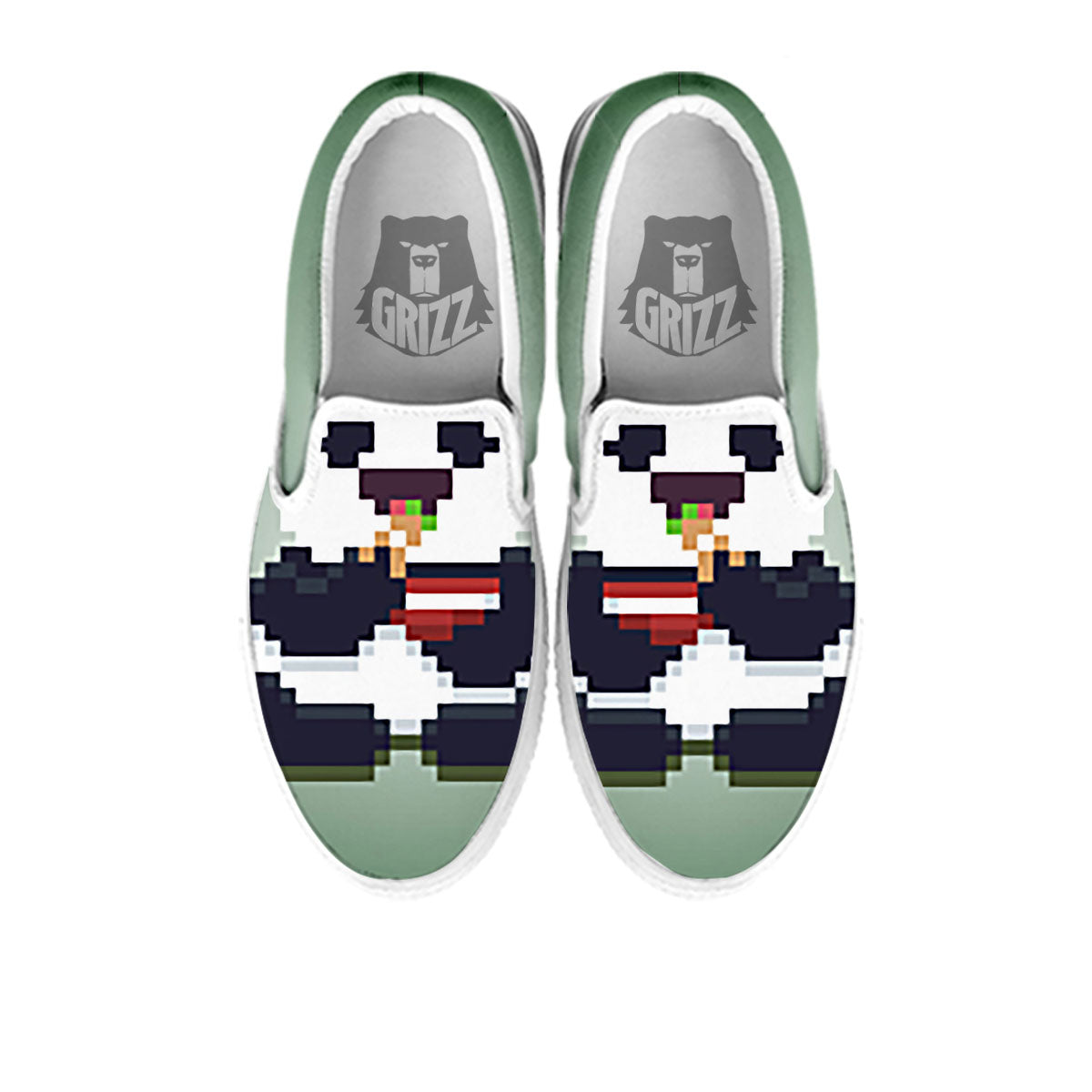Panda 8-Bit Pixel Print White Slip On Shoes-grizzshop
