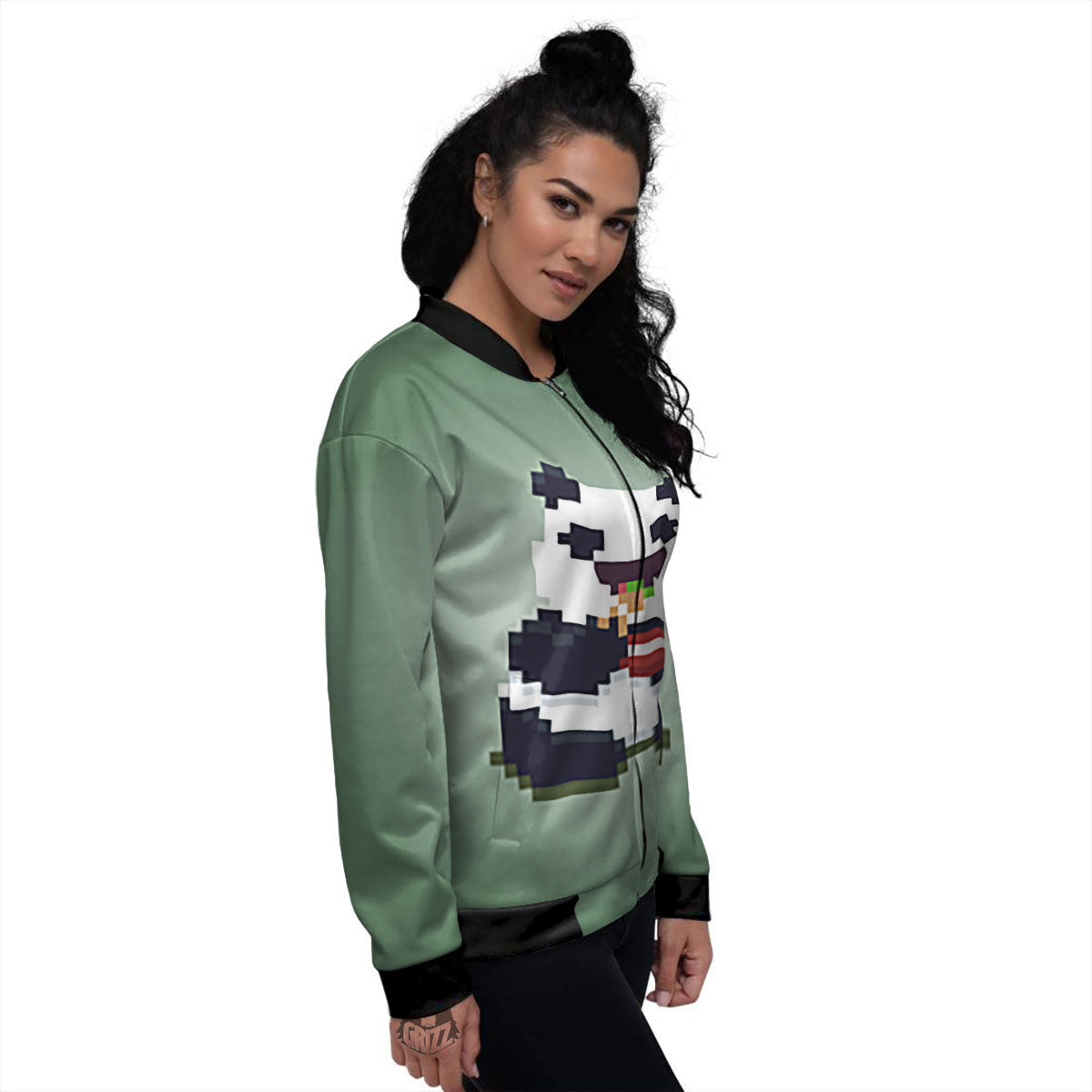 Panda 8-Bit Pixel Print Women's Bomber Jacket-grizzshop