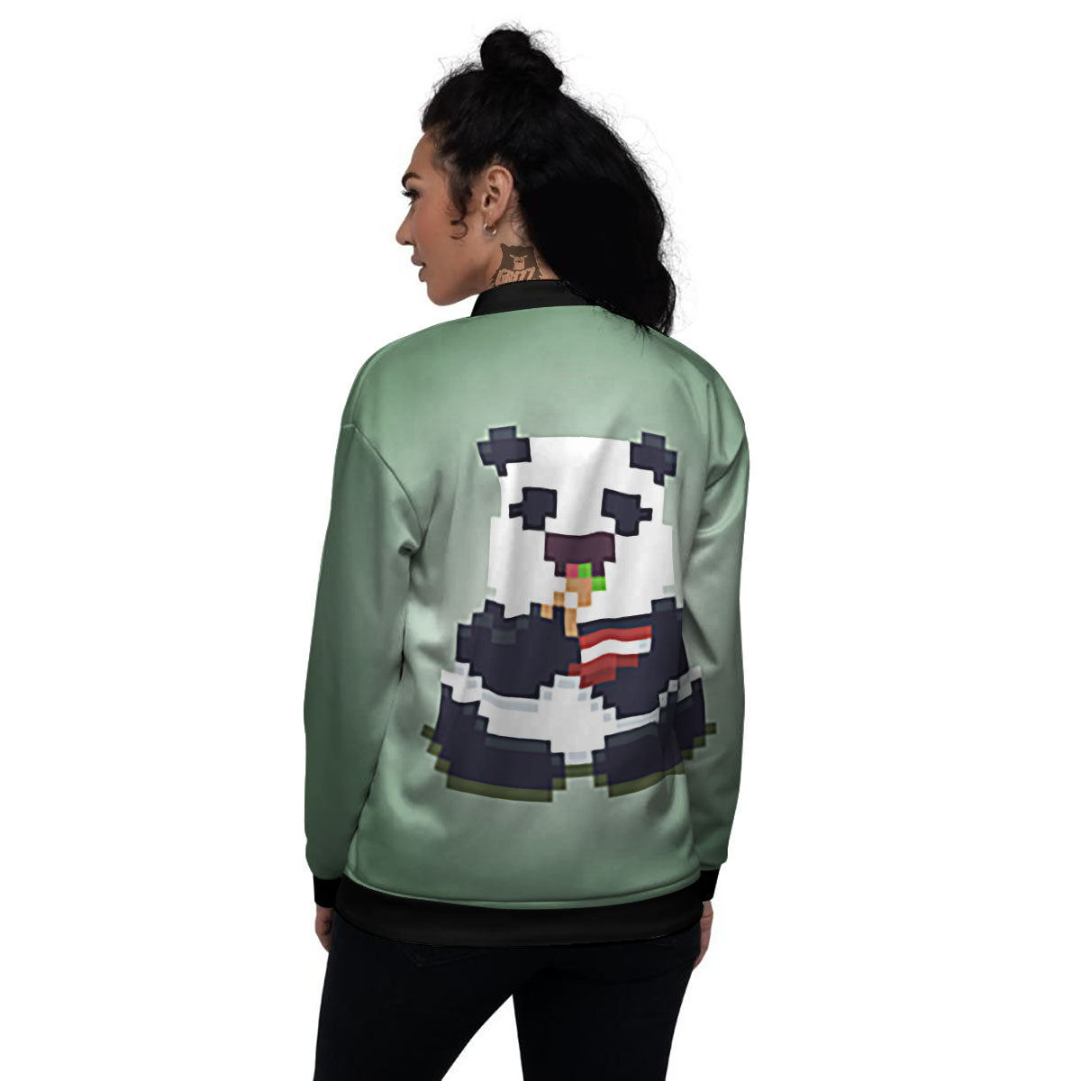 Panda 8-Bit Pixel Print Women's Bomber Jacket-grizzshop