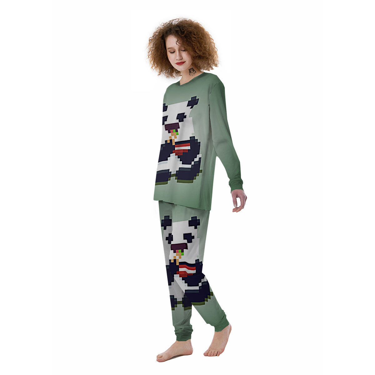 Panda 8-Bit Pixel Print Women's Pajamas-grizzshop