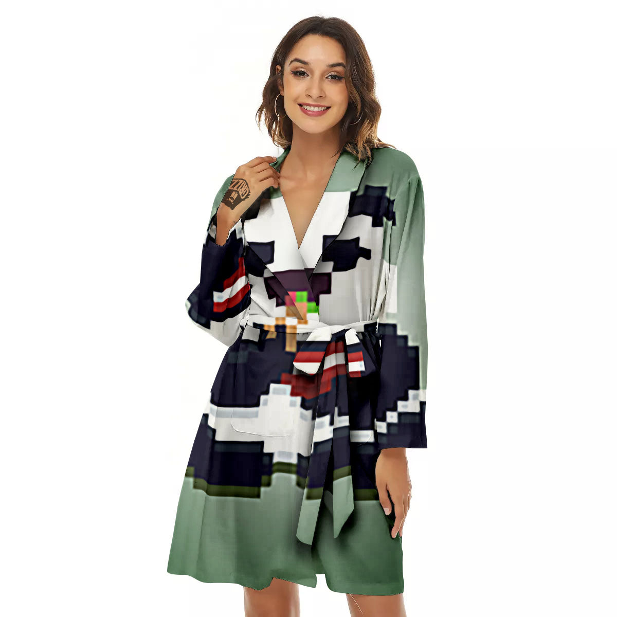 Panda 8-Bit Pixel Print Women's Robe-grizzshop
