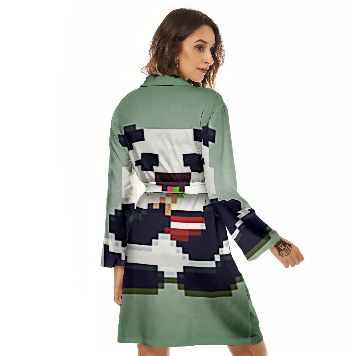 Panda 8-Bit Pixel Print Women's Robe-grizzshop