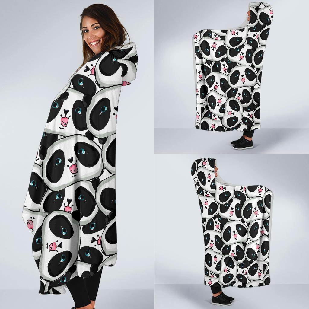 Panda Baby Pattern Print Hooded Blanket-grizzshop