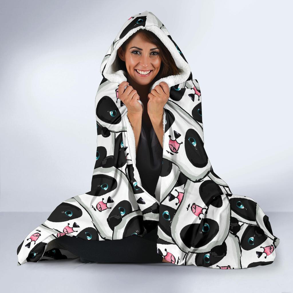 Panda Baby Pattern Print Hooded Blanket-grizzshop