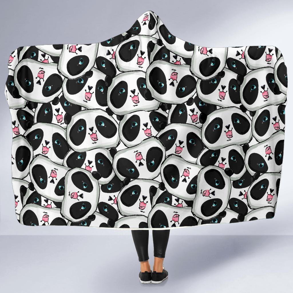 Panda Baby Pattern Print Hooded Blanket-grizzshop